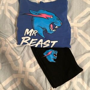 Kids Mr Beast Hoodie and Sweatpants Set - Blue and Black